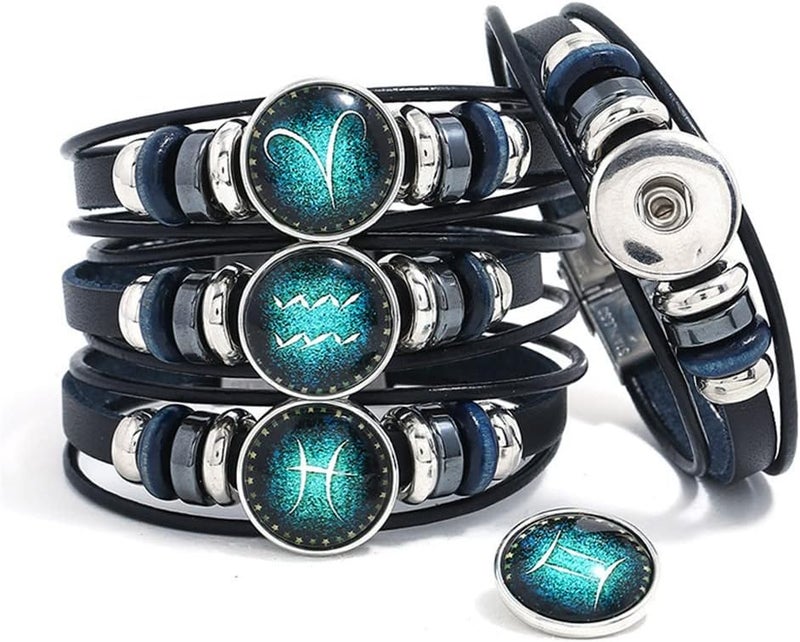 Hewill Store 2Pcs Multilayer Constellation Zodiac Leather Bracelet Handmade Woven Zodiac Sign Wrap Bracelet Wristband for Women Men Jewelry Birthday Gift - Image 4